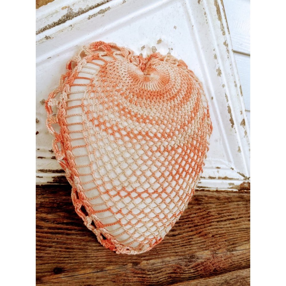 Vintage Small Thread Crochet Heart Shaped Accent Pillow